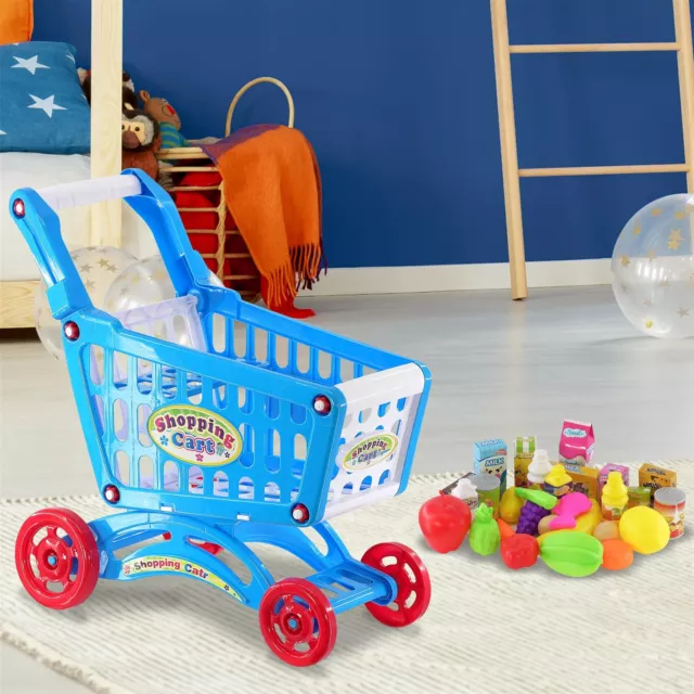 Kids Shopping Trolley Shopping Cart Playset Children's Pretend Play Toy Food