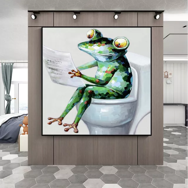 Mintura Handmade Read newspapers Frog Oil Painting On Canvas Wall Art Home Decor