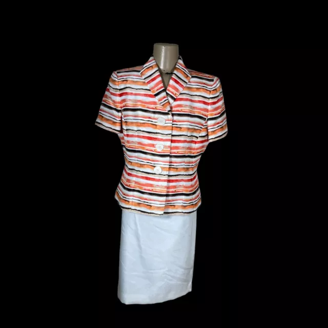 le suit Boboli Gardens Coral Ivory Multi Striped Skirt Suit NWT Sz 8 Petite