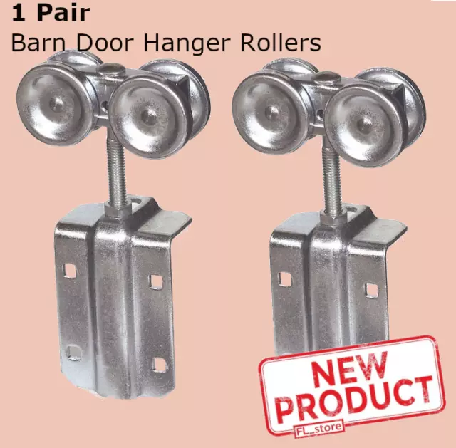2 PACK Barn Door Hanger Rollers Sliding  Box Rail Track Plated Steel Silver NEW