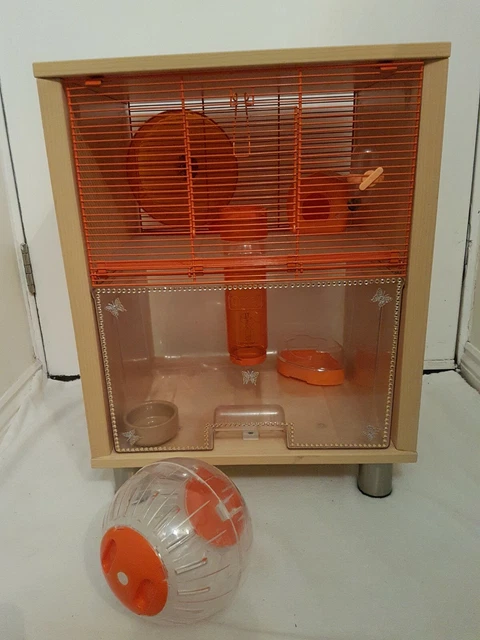 Omlet Qute Hamster/Gerbils  Cage Orange & Pine Effect