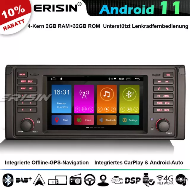 32GB Android 11 GPS Navi Autoradio BMW 5er E39 M5 X5 E53 DAB+CarPlay WiFi OBD SD