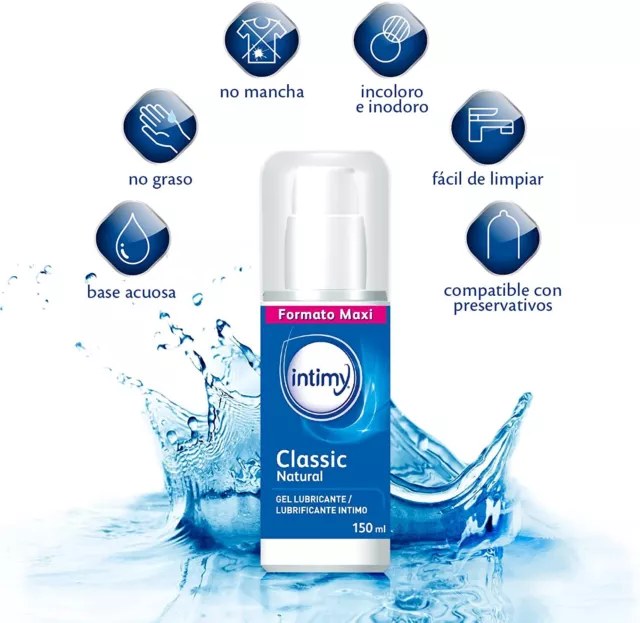 Intimy - Gel lubricante sexual natural 150 ml base agua,no mancha,larga duración