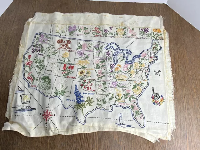 Pieza de aguja terminada de colección mapa de estados flores de EE. UU.