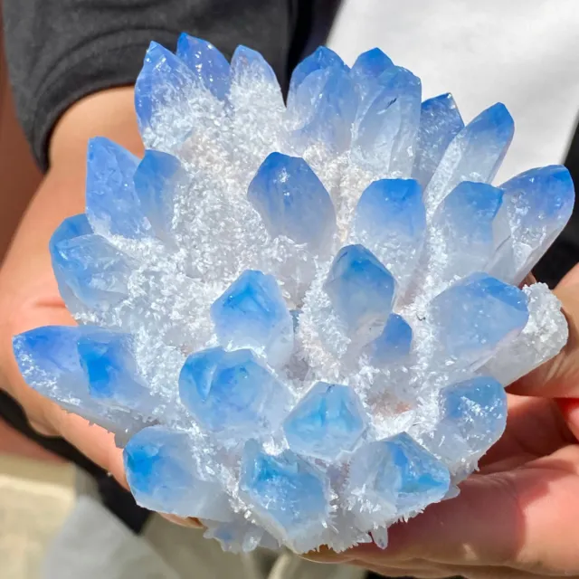 1.41LB New Find sky blue Phantom Quartz Crystal Cluster Mineral Specimen Healing
