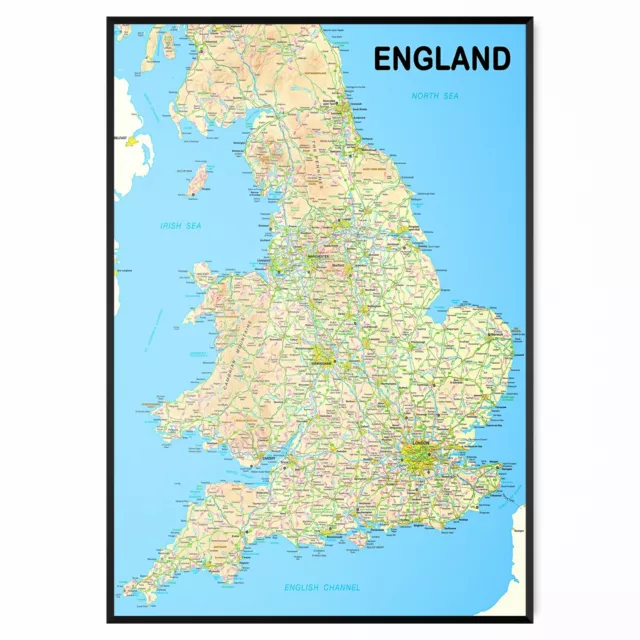 Map Of England Wall Print Poster Travel Art | A5 A4 A3 A2 A1 |
