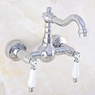 Polished Chrome Brass Laundry Bathroom Kitchen Wall Mount Sink Faucet Tap fnf562