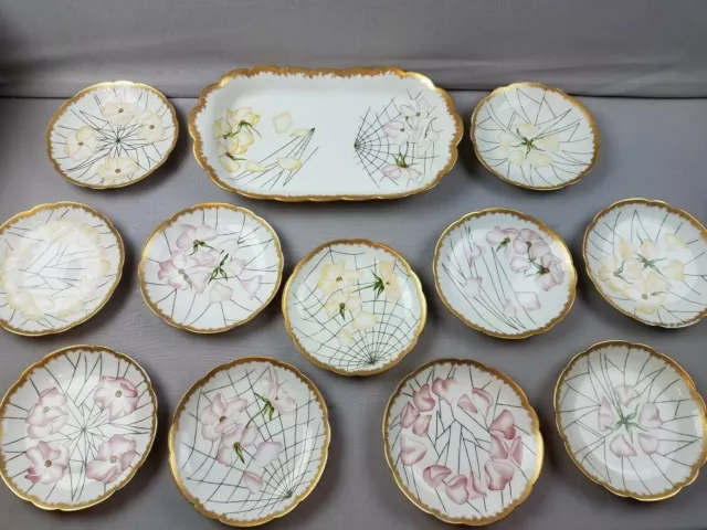 12 Unusual Spider Web & Flowers Haviland H & Co L France Limoges Platter Plates