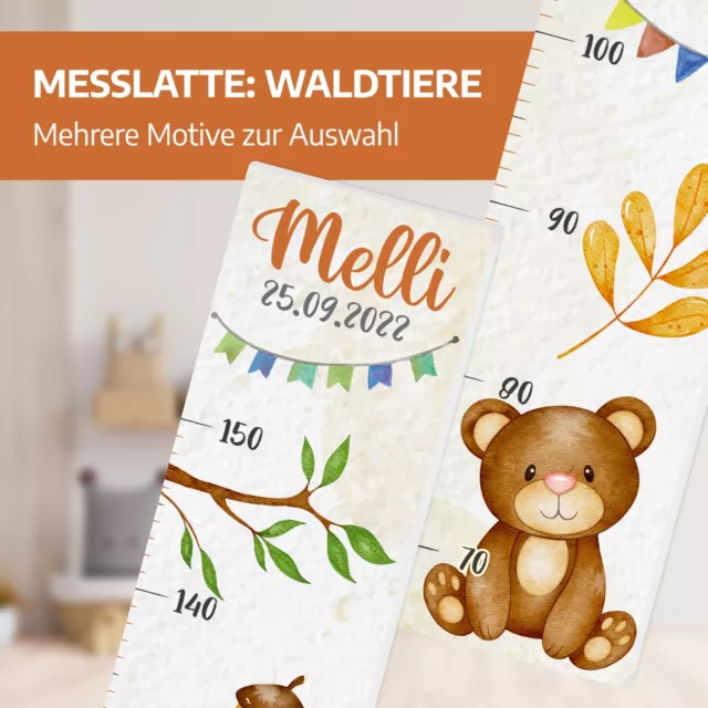 Messlatte „Waldtiere“ für Kinder | personalisiert mit Namen und Wunschmotiv