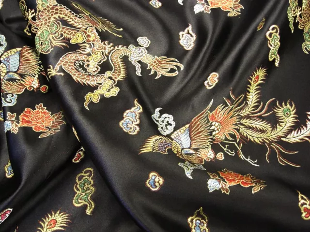 Chinese Fabric Dragon Brocade Silky Material Satin Oriental Embroidered 112cm UK