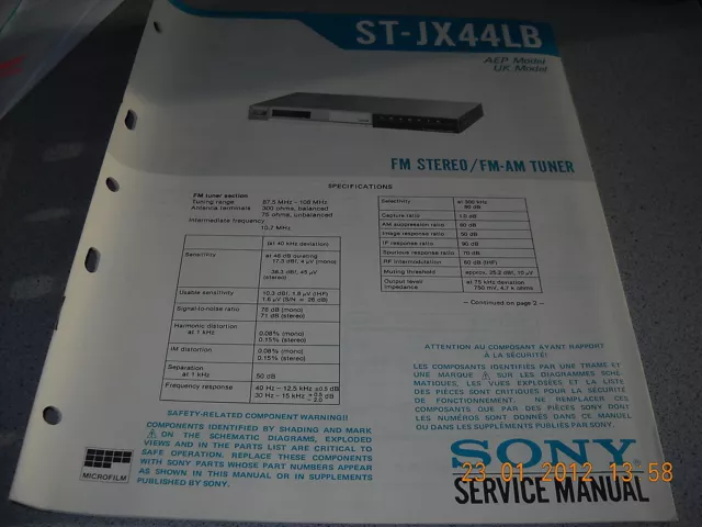 SONY ST-JX44LB FM Stereo / FM-AM Tuner Service Manual