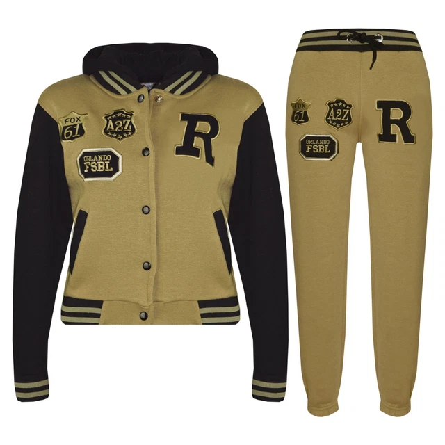 Bambini Ragazzi Baseball R Fox Tuta Oliva Cappuccio Varsity Giacca & Pantaloni