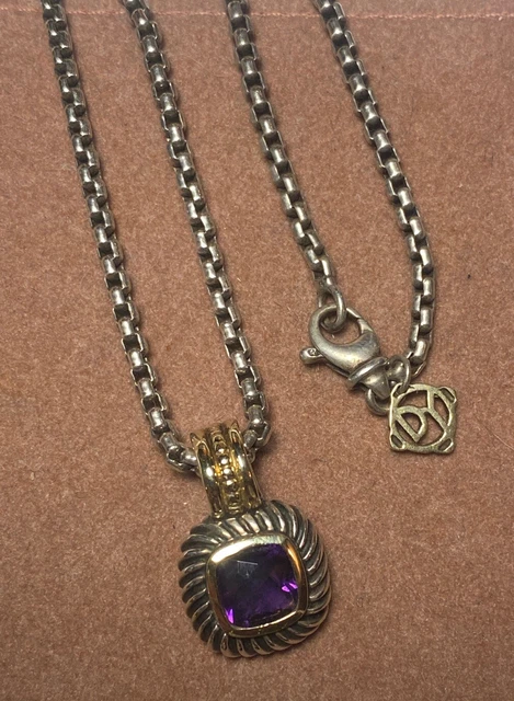 Vintage D.Yurman Petite Albion Amethyst Enhancer Pendant 32” Box Chain 925 / 14k Vintage D.Yurman Petite Albion Amethyst Enhancer Pendant 32” Box Chain 925 / 14k