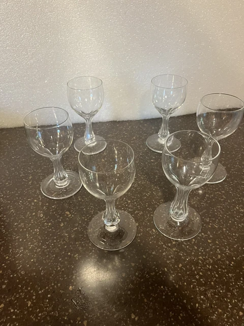 Set of 6 Art Deco Style Clear Panel  Hollow Stem wine champagne Glass 4.5oz