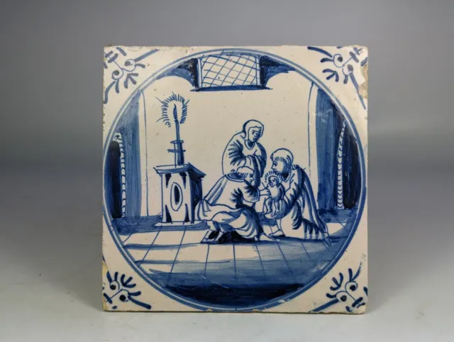 Antique 18th 19th Century Dutch Delft Biblical Tile Blue & White  G