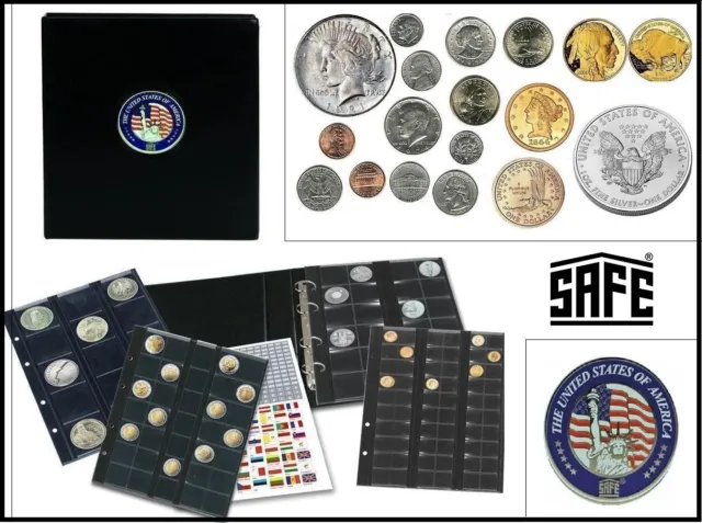 Münzalbum-usa-mix Premium SAFE-7349-SP-MIX 4 hojas monedas + Zwl Hasta 44 MM