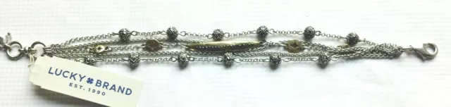 Lucky Brand Silver Tone Rhinestones Layered Bracelet. NWT