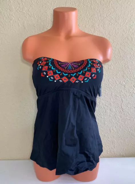 Jantzen Womens Embroided Flutter Tankini Top Black Size 10