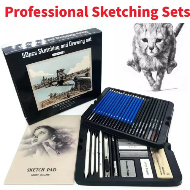 Professional Sketching Drawing Kits Pencil Art Sketch Supplies Sets Student NEW