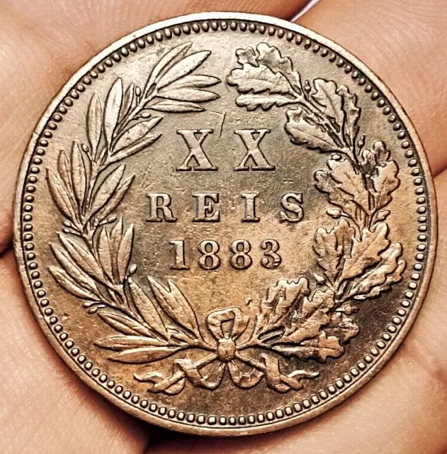 Portugal 20 reis 1883 coin (D. Luiz I; XF!)