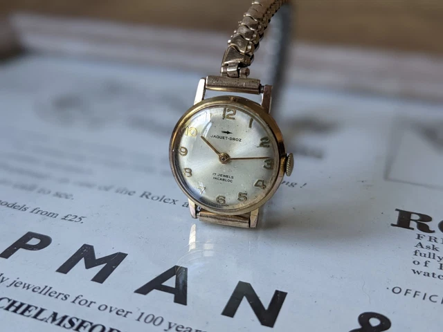 LADIES VINTAGE JAQUET DROZ 17 Jewels Sunburst Arabic Numerals