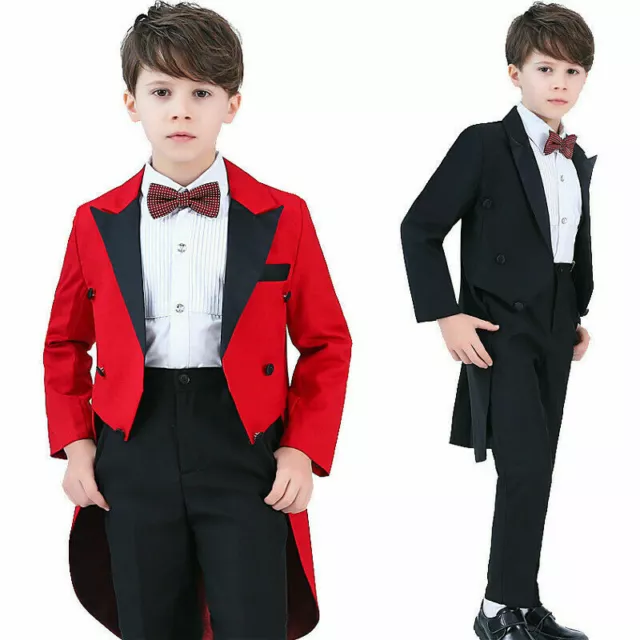 Bambini Bimbi Smoking Coda Abiti Formale Matrimonio Frac 4 Pezzi Set Costume Da 2