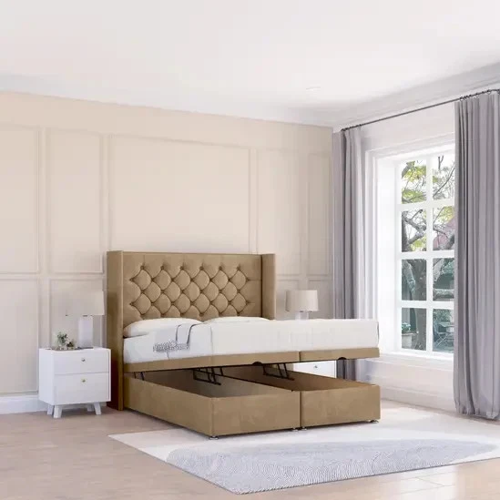 CHESTERFIELD WINGED DIVAN Ottoman Storage Liftup Storage Bed Plush ...