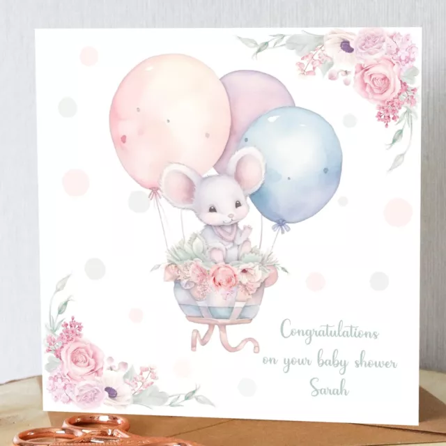 Baby shower card. Baby girl. Personalised. Very pretty. Add name. Congratulation