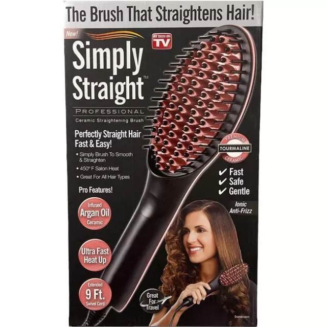 SIMPLY STRAIGHT PROFESSIONAL Ceramic Hair Straightening Brush w 9