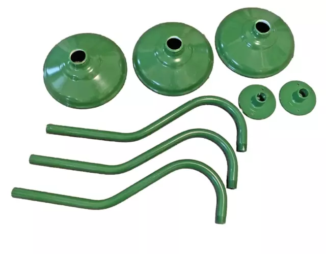 SPERO (3) Vtg style Green enamel Industrial Light Fixtures gas Station Barn Lot