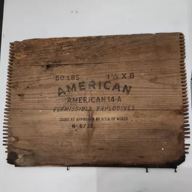 Antique Jointed Wood Dynamite Explosives Box Crate End American Cyanamid Company