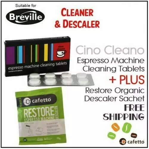 BREVILLE Espresso Coffee Machine Cleaning Tablets + Organic Descaler Cino Cleano