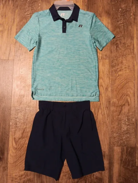 Russell Top/Shorts Set Green/Navy Blue Boy 10-12 EUC