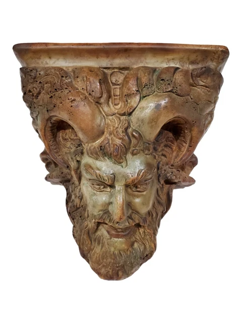Heavy Antique Vintage Satyr Pan Faunus Head Wall Shelf Rare!
