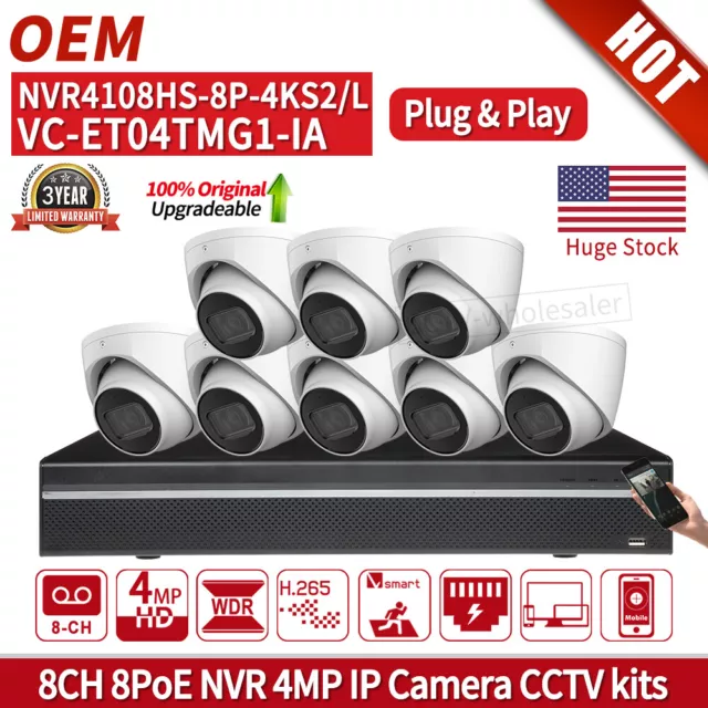 8CH PoE CCTV System 4MP IP Camera Starlight MIC OE IPC-HDW2431TM-AS IR Lot