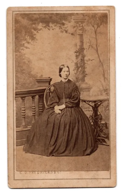 ANTIQUE CDV CIRCA 1870s C.D. FREDRICKS GORGEOUS YOUNG LADY IN DRESS NEW YORK