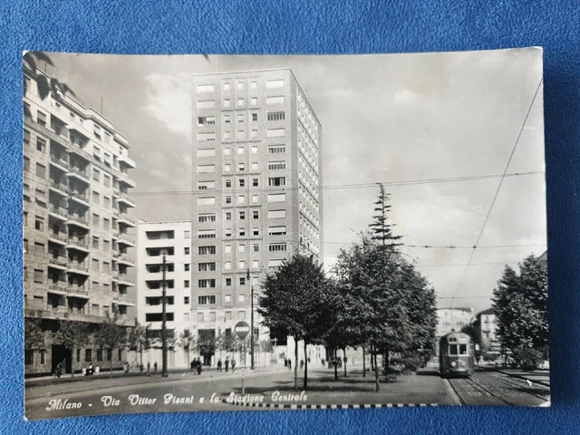 Cartolina Viaggiata Milano Via Vittor Pisani e la Stazione Centrale con Tram