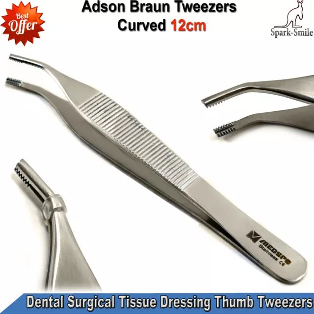 Surgical Adson Brown Tweezers Curved 12cm Dressing Forceps Dental Medical Tools