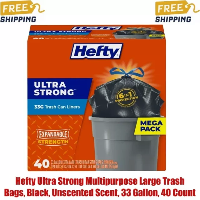 Hefty Ultra Strong Multipurpose Large Trash Bags, 33 Gallon, 40 Ct