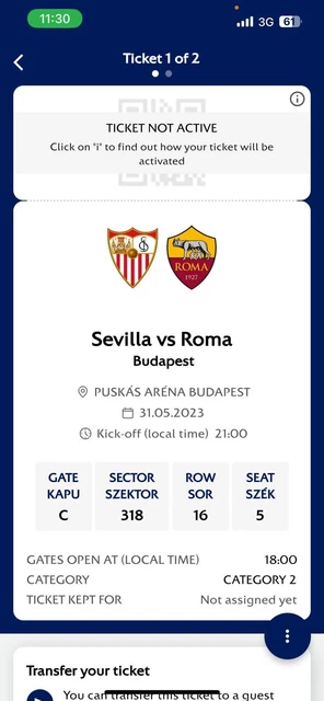 Biglietti Finale EuropaLeague Siviglia Roma 31.05 cat.2