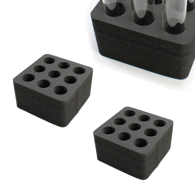 2 Test Tube Freezer Racks Black Foam Stand Transport Holds 9 Fits up to 30mm
