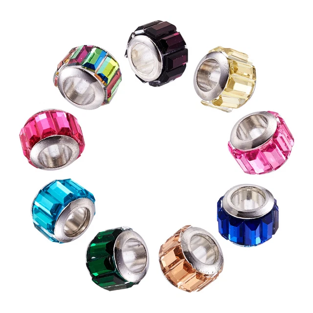 100Pcs Faceted Rondelle Glass European Large Hole Beads with Brass Core 10x7mm
