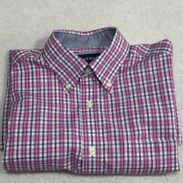 Gazman Men's Pink Plaid Long Sleeve Collared Button Up Shirt Size Small