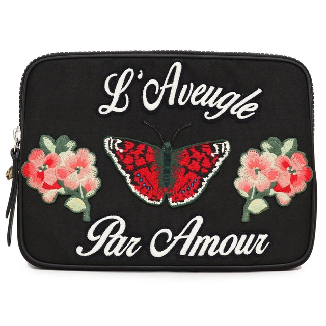 Gucci L`Aveugle Par Amour Butterfly Embroidery Leather Clutch Bag Laptop Case
