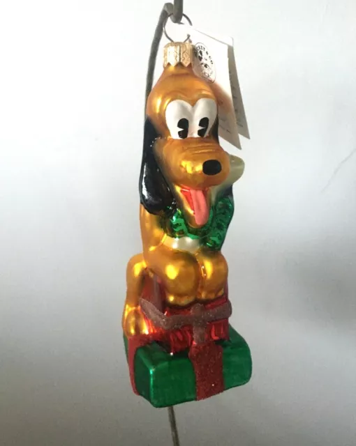 NEW Authentic Rare Christopher Radko Disney Noel PLUTO Gift Blown Glass Ornament 3