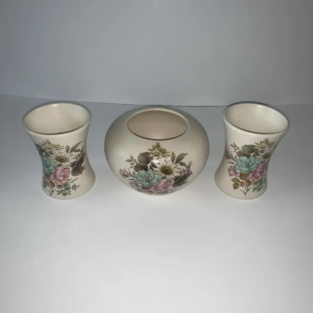 Vintage Purbeck Gifts Poole Dorset Round Posy Vase + 2 Small Vases