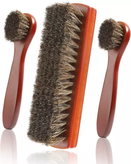 3 Pieces Shoe Brush, Boot Brush, Horse Hair Brush for Leather, Horsehair Brush,