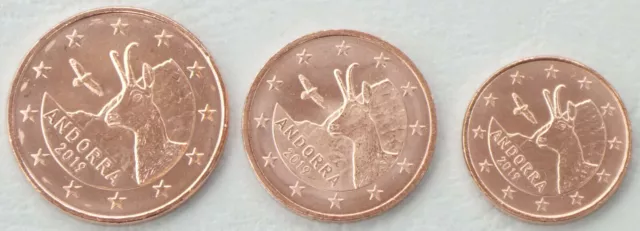 Andorra  2019: Trio De Monedas De 1 + 2 + 5 Céntimos De  Euro . S/C