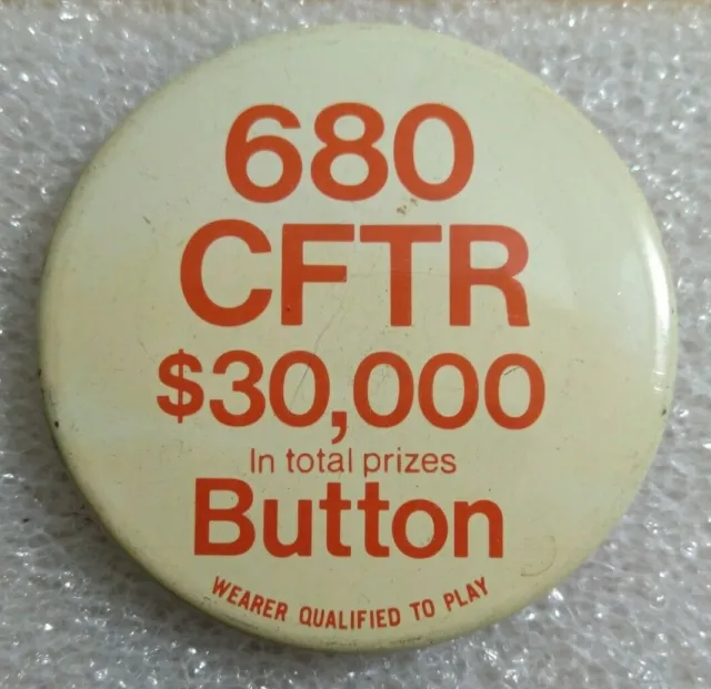 Vintage 680 CFTR Radio Competition Pinback Button - Approx. 2.25" Across