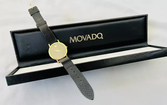 Orologio da uomo vintage Museo Movado fatto in Svizzera oro + quarzo zaffiro nero 8745882 2